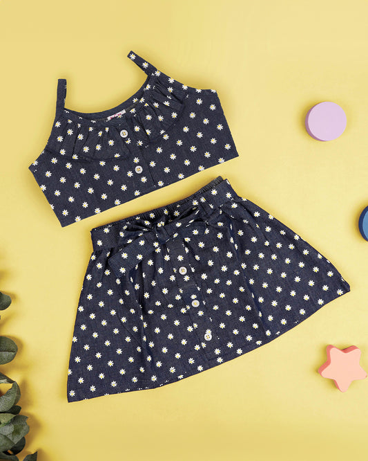 Kicks & Crawl Blue Top & Skirt-Daisy-Denim-For Infants