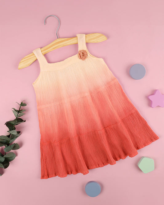 Kicks & Crawl Peach Frock Dress-Tie-Dye-Cotton-For Infants