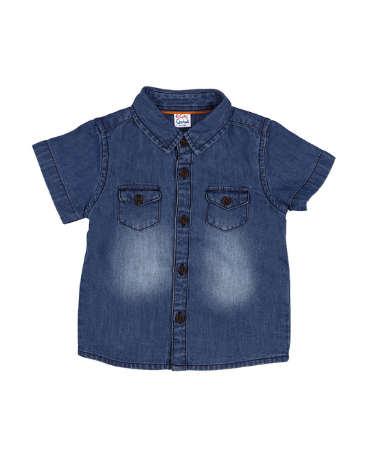 Kicks & Crawl Blue Shirt-Solid-Denim-For Infants