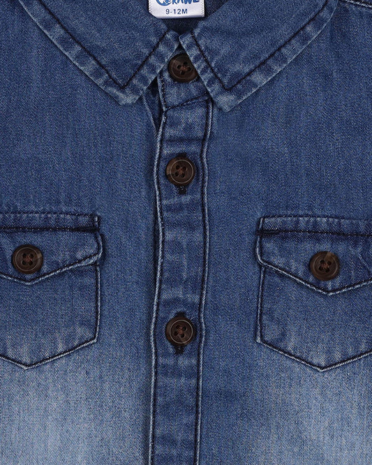 Kicks & Crawl Blue Shirt-Solid-Denim-For Infants
