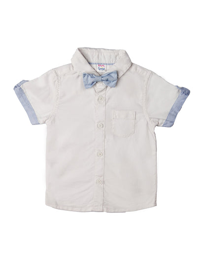 Kicks & Crawl Blue & White Shirt & Shorts-Solid-Cotton-For Infants