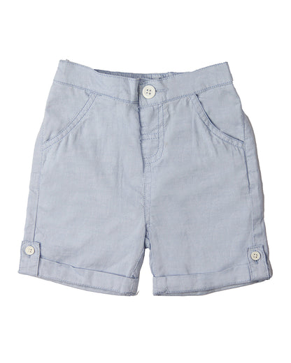 Kicks & Crawl Blue & White Shirt & Shorts-Solid-Cotton-For Infants