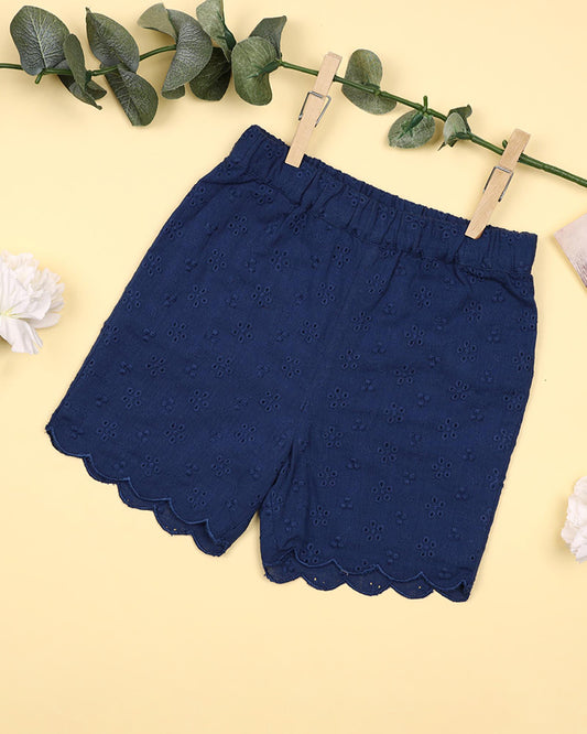 Kicks & Crawl Navy Blue Shorts-Solid-Cotton-For Infants