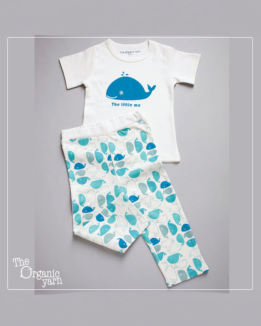 Kicks & Crawl Blue & white T-shirt & Pajamas-Whale-Cotton-For Infants