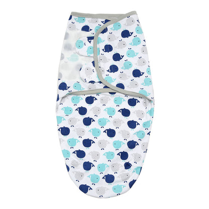 Kicks & Crawl Light Blue Whales-Velcro-Ready Swaddle-100% Cotton-Infant Wraps