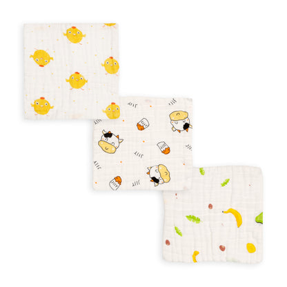 Kicks & Crawl 100% Cotton Wash Cloth-Super Absorbent-Moo Moo-Pack of 3-For Infants