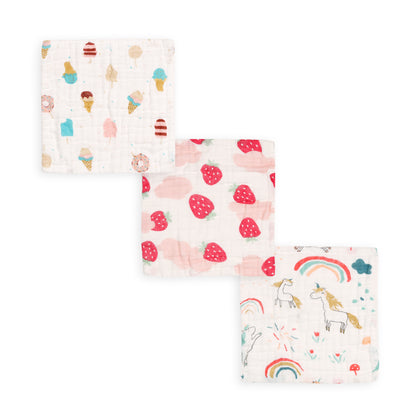 Kicks & Crawl 100% Cotton Wash Cloth-Super Absorbent-Candy Land-Pack of 3-For Infants