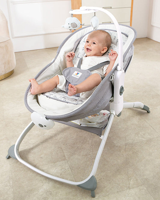 Mastela 6 in 1 Multi-function Rocker & Bassinet-With Music & Vibration-With Removable Mosquito Net-Grey-0 to 36M