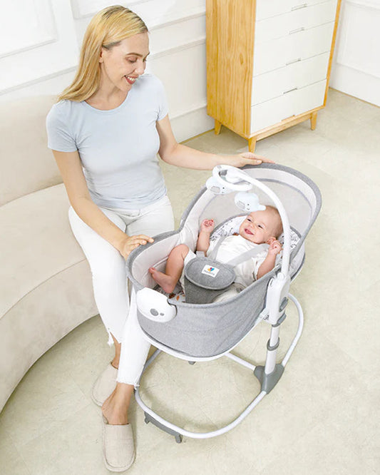 Mastela 6 in 1 Multi Function Rocker & Bassinet-3 Position Recline-Removable Canopy-Upto 9 Kg-For Infants-Grey