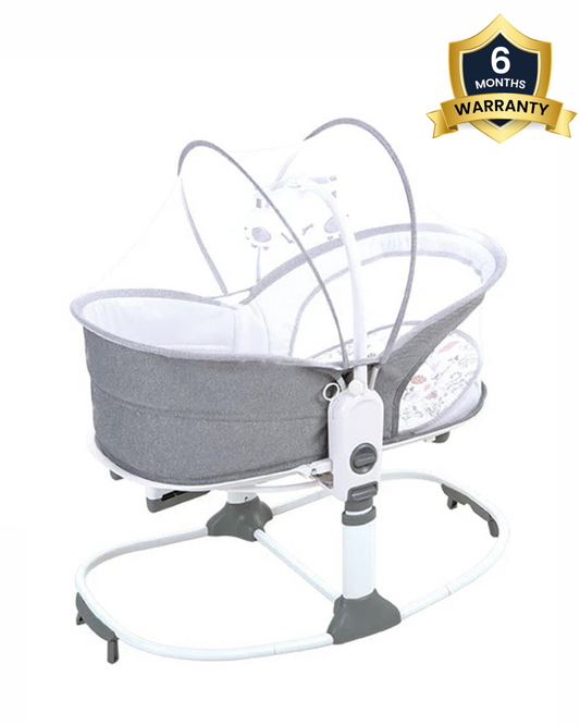 Mastela 6 in 1 Multi Function Rocker & Bassinet-3 Position Recline-Removable Canopy-Upto 9 Kg-For Infants-Grey