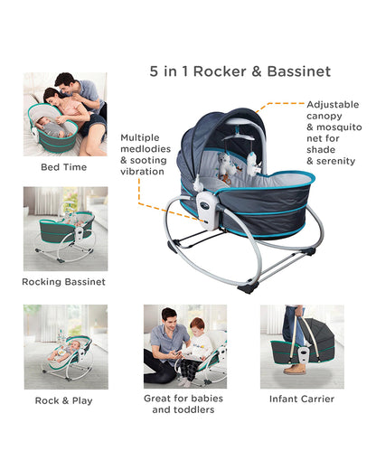 Mastela 5 in 1 Rocker & Bassinet-5 Position Recline-With Removable Seat-Upto 9 Kg-For Infants-Teal