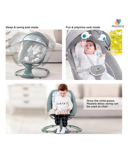 Mastela 3 in 1 Deluxe Multi Function Swing-Mutli Position Recline-Canopy with Integrated Mosquito Net-3 Timer Settings & 15 Melodies with Volume Control-Upto 18 Kg-For Infants-Teal