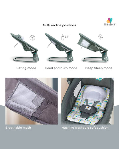 Mastela 3 in 1 Deluxe Multi Function Swing-Mutli Position Recline-Canopy with Integrated Mosquito Net-3 Timer Settings & 15 Melodies with Volume Control-Upto 18 Kg-For Infants-Teal