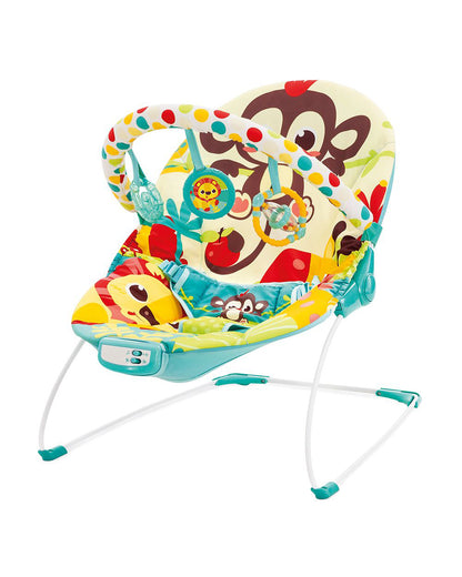 Mastela Music Vibrations Bouncer-With Removable Plaything Bar-3 Point Harness-For Infants-Jungle