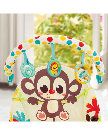 Mastela Music Vibrations Bouncer-With Removable Plaything Bar-3 Point Harness-For Infants-Jungle