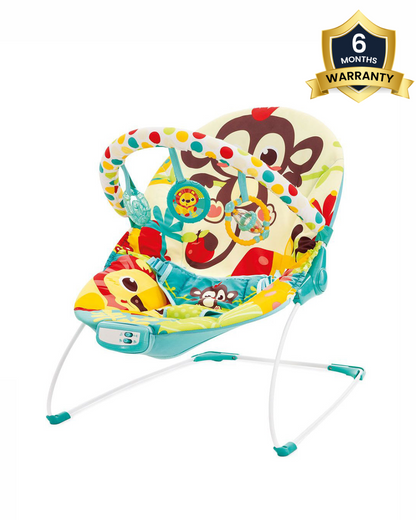 Mastela Music Vibrations Bouncer-With Removable Plaything Bar-3 Point Harness-For Infants-Jungle