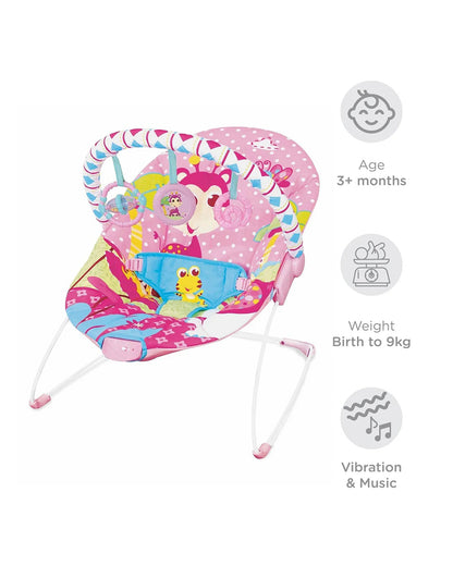 Mastela Soothing Vibrations Bouncer-With Removable Plaything Bar-3 Point Harness-For Infants-Pink