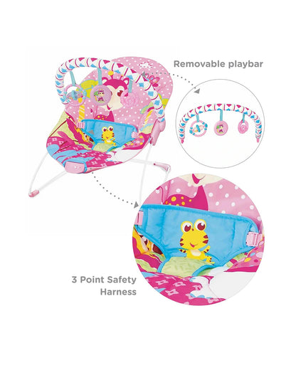 Mastela Soothing Vibrations Bouncer-With Removable Plaything Bar-3 Point Harness-For Infants-Pink