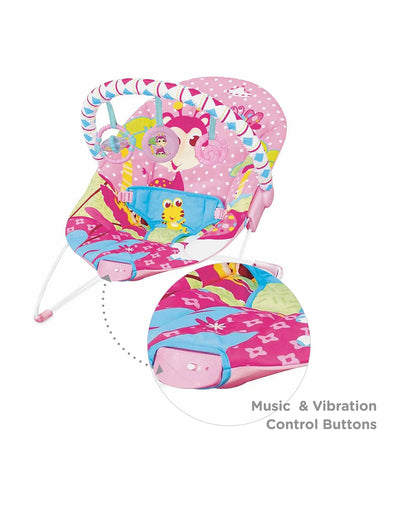 Mastela Soothing Vibrations Bouncer-With Removable Plaything Bar-3 Point Harness-For Infants-Pink