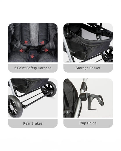 R for Rabbit Chocolate Ride Travel System Baby Stroller with Car Seat-Reversible Handle-Pram for 0 to 3Y (Upto 20 Kg)-Black Grey