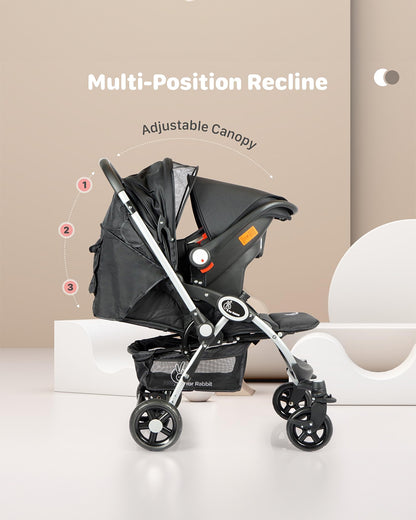 R for Rabbit Chocolate Ride Travel System Baby Stroller with Car Seat-Reversible Handle-Pram for 0 to 3Y (Upto 20 Kg)-Black Grey