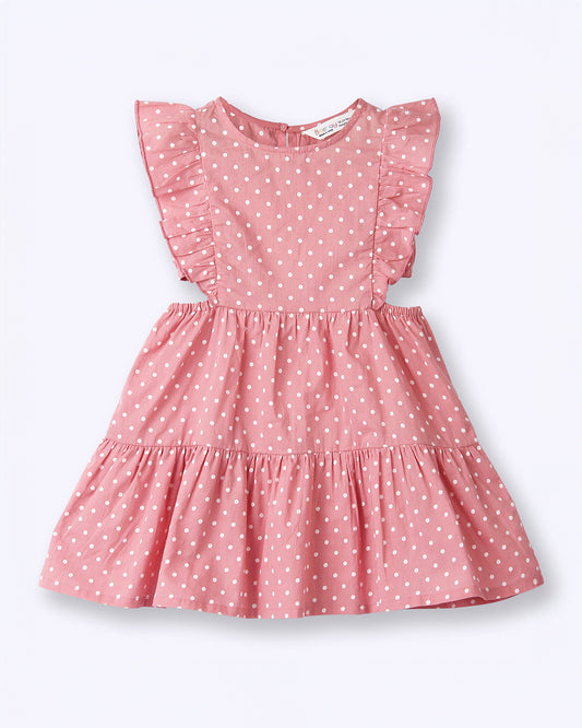 Beebay Pink Frock Dress-Polka Dots-Cotton-For Infants