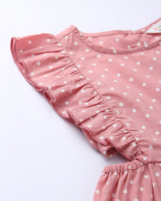 Beebay Pink Frock Dress-Polka Dots-Cotton-For Infants