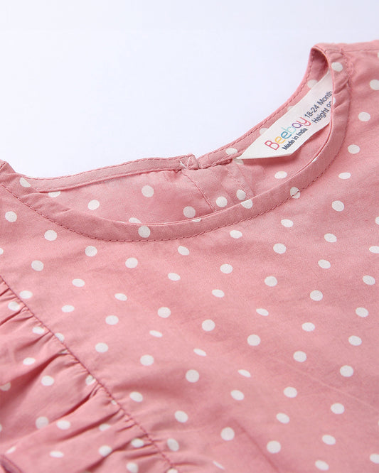 Beebay Pink Frock Dress-Polka Dots-Cotton-For Infants