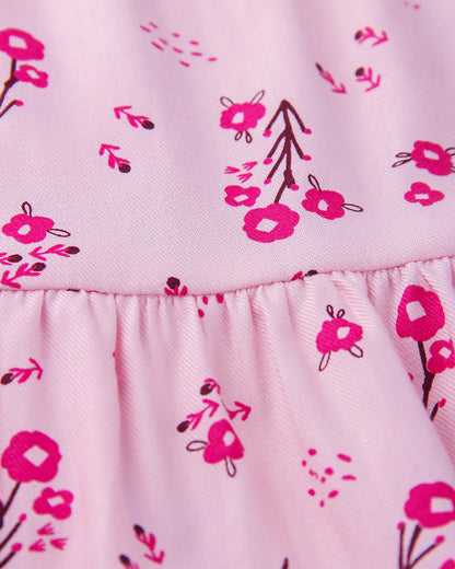 Beebay Pink Frock Dress-Tiered Floral-Cotton-For Infants