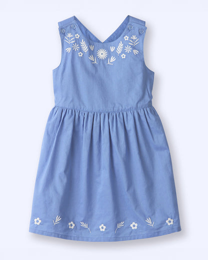 Beebay Blue Dress-Embroidered-Cotton-For Infants