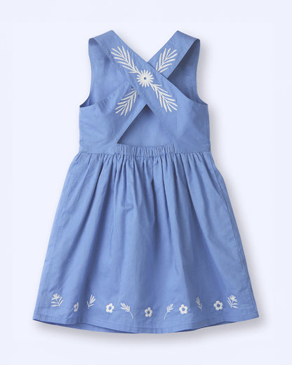 Beebay Blue Frock Dress-Embroidered-Cotton-For Infants-Extra 5% Off