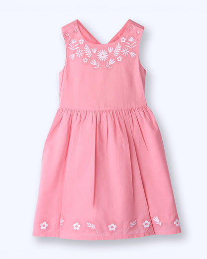 Beebay Pink Frock Dress-Embroidered-Cotton-For Infants