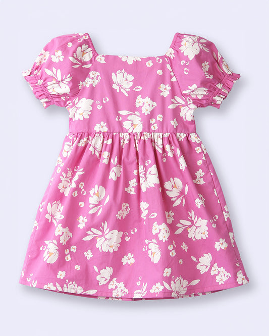 Beebay Fuchsia Pink Frock Dress-Floral-Cotton-For Infants