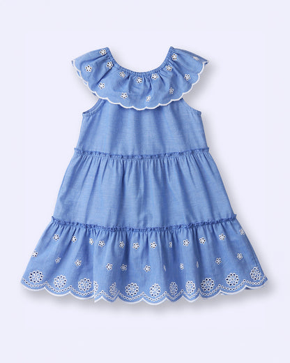 Beebay Blue Dress-Frilled-Cotton-For Infants