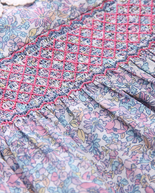 Beebay Multicolored Frock Dress-Smocking Embroidered-Cotton-For Infants