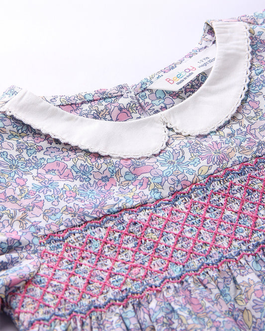Beebay Multicolored Frock Dress-Smocking Embroidered-Cotton-For Infants