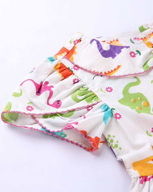 Beebay Multicolored Frock Dress-Dinosaur-Cotton-For Infants