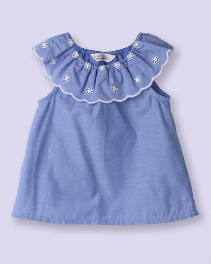 Beebay Blue Frock Dress-Solid-Cotton-For Infants