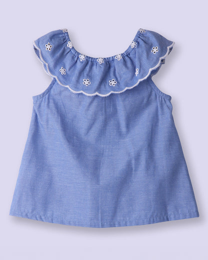 Beebay Blue Frock Dress-Solid-Cotton-For Infants