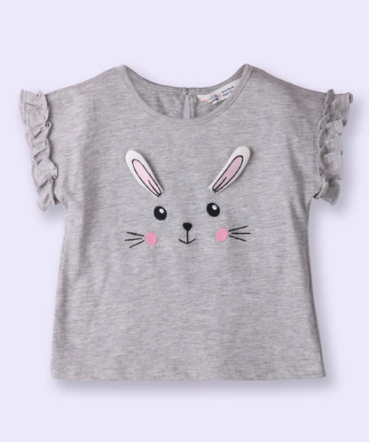 Beebay Grey Top-Bunny Embroidered-Cotton-For Infants