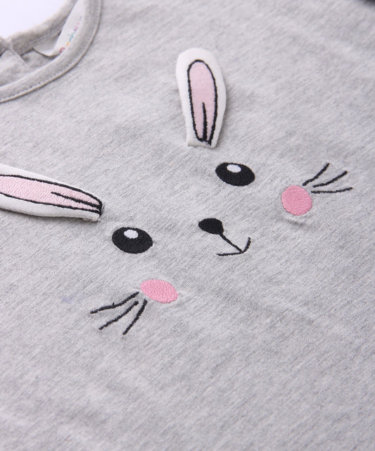 Beebay Grey Top-Bunny Embroidered-Cotton-For Infants