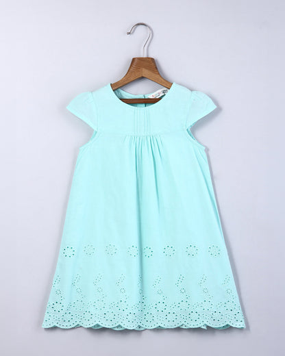 Beebay Turquoise Dress-Schiffli-Cotton-For Infants