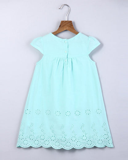 Beebay Turquoise Frock Dress-Schiffli-Cotton-For Infants