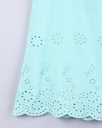 Beebay Turquoise Frock Dress-Schiffli-Cotton-For Infants