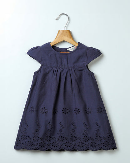 Beebay Navy Dress-Schiffli-Cotton-For Infants