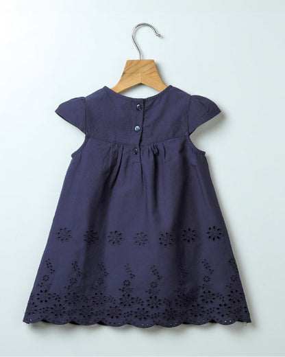 Beebay Navy Frock Dress-Schiffli-Cotton-For Infants