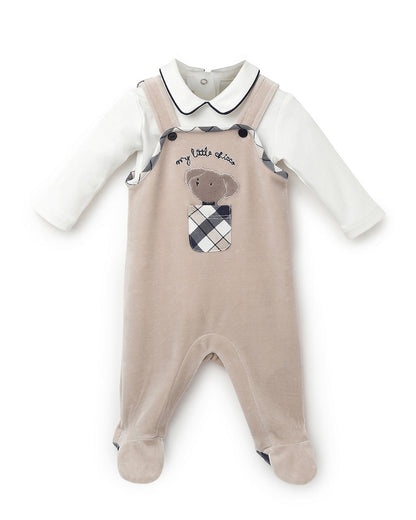 Chicco Beige Dungaree-Set-Solid-Cotton-For Infants