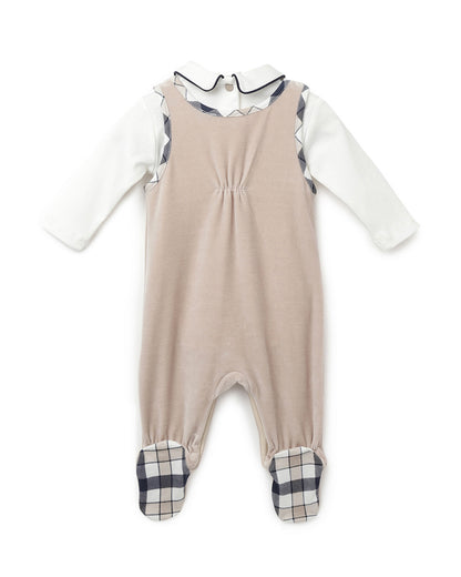 Chicco Beige Dungaree-Set-Solid-Cotton-For Infants