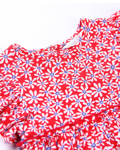 Beebay Red Dress-Floral Print-Cotton-For Infants