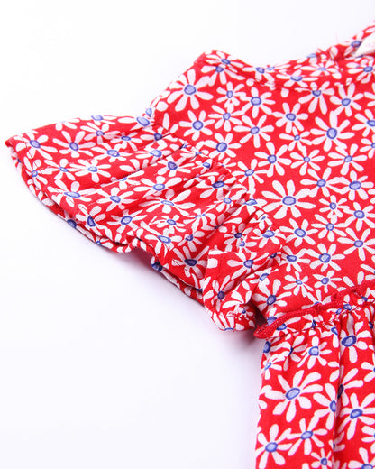 Beebay Red Dress-Floral Print-Cotton-For Infants